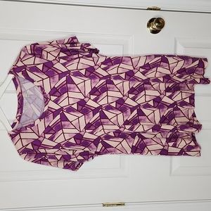 LOGO Lori Goldstein purple geometric long top short sleeve tee with pockets
